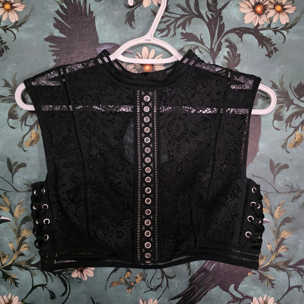 Victoria's Secret Very Sexy Black Lace Grommet Corset Top L Goth Y2K